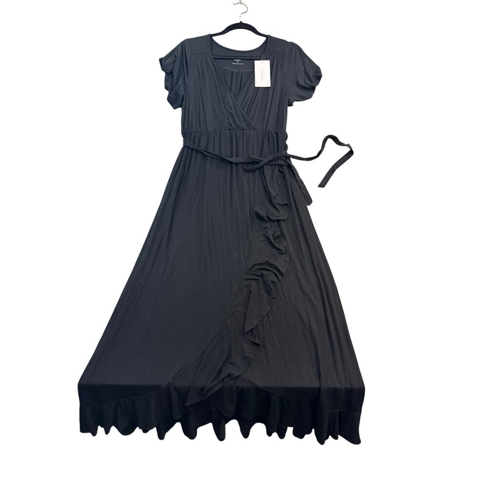Isabel Maternity Black Flutter Short Sleeve Knit Maxi Dress - Size Small - NWT